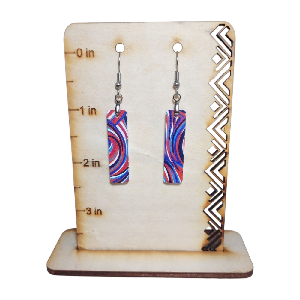 Patriotic Swirl Wood Drop Earrings